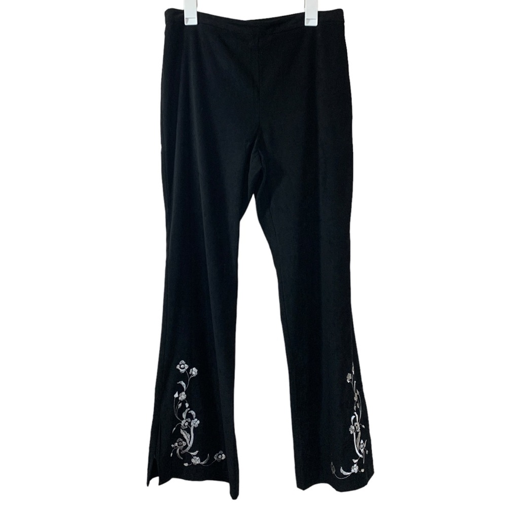 Ilyse Hart LTD Vintage Side Zip Flare Pants with White Floral Embroidery Size 12